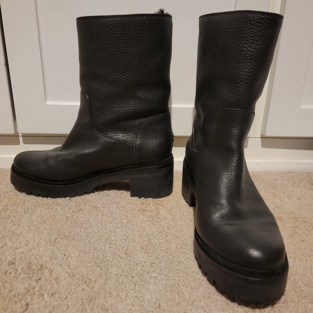 Moncler Cassandre Fleece Lined Heeled Lug Sole Winter Boots Size 39 9 US - Picture 2 of 10